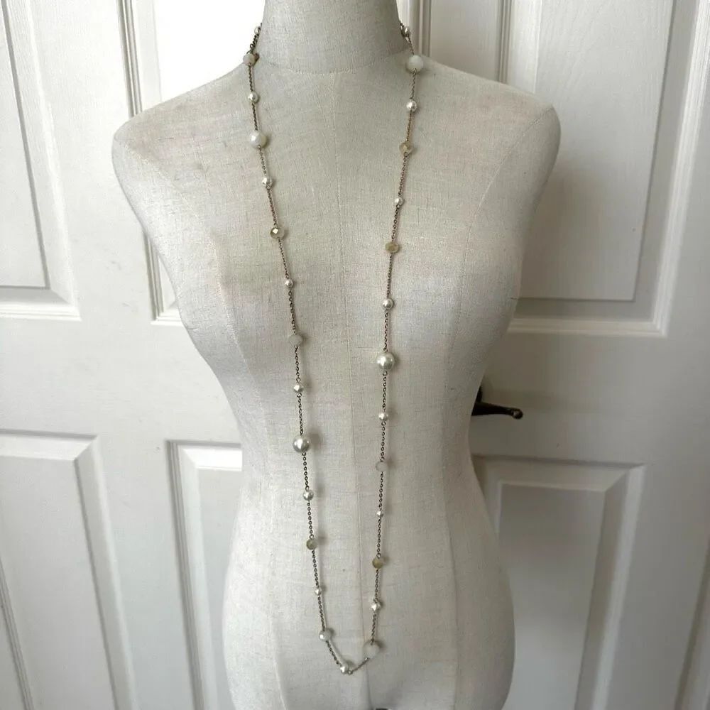 Aldo faux pearl gold tone long beaded necklace